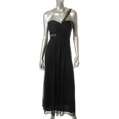 XSCAPE Navy Chiffon One Shoulder Embellished Sweetheart Gown