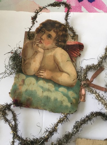 6 Antique Scrap Die Cut Tinsel Feather Tree Christmas Ornaments VICTORIAN - Picture 5 of 8