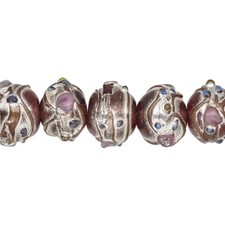 Bead, 30 Lampwork Glass 11x13mm Rondelle Pink with Metallic with 1.5mm Hole