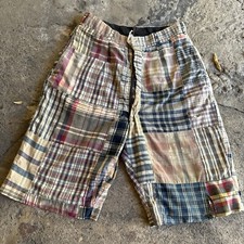 Vintage 1950s 1960s Patchwork Madras Cotton Shorts Knee Length Stripes