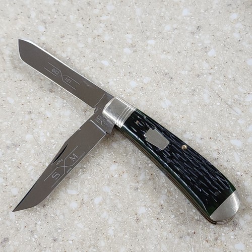 Schatt & Morgan Trapper Dual Blade Pocket Knife Green / Black Handle 042101