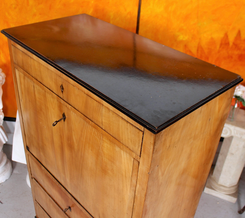 Antique Biedermeier Bureau Bookcase Satinwood 19th Century Secretaire Cabinet - Picture 13 of 14