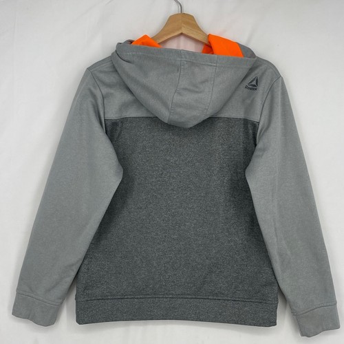 Reebok Boys Size Large Hoodie Sweatshirt Heather Gray Orange Trim Long Sleeves - Picture 8 of 12