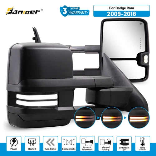 Power Heated Smoke Switchback Tow Mirrors For 2009-2018 Dodge Ram 1500 2500 3500