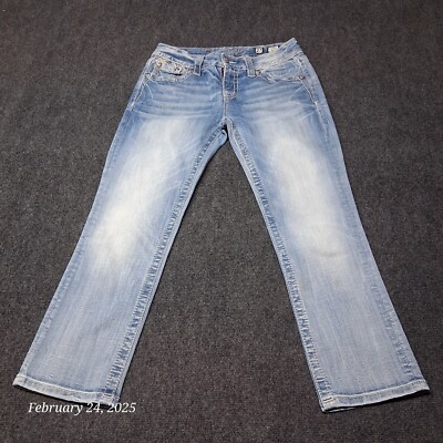 Miss Me Jeans Women SZ 27 Light Blue Crop Fluer De lis Studded Sequins