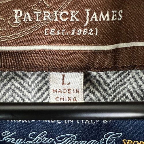 Patrick James Coat Mens Large Gray Herringbone Loro Piana Storm System Cashmere - Picture 3 of 16