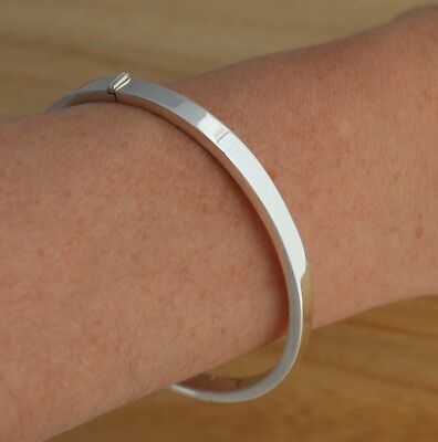 Solid 925 Sterling Silver Oval Bangle Bracelet 5mm Wide Hinged UK Hallmarked