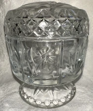 AVON Fostoria Floral Daisy Compote Clear Glass Covered Trinket Dish