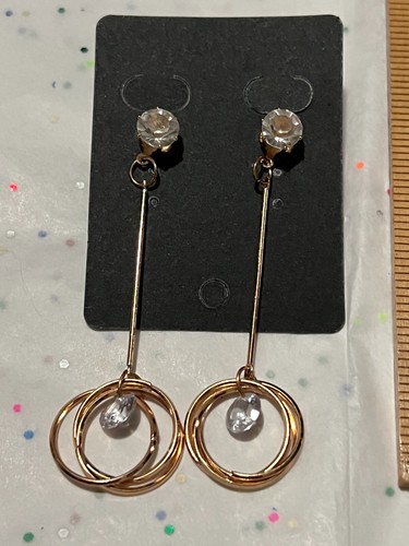 NEW Gold Toned Geometric Circular Fashion Earrings Jewelry w/ Cubic Zirconia - Picture 5 of 5
