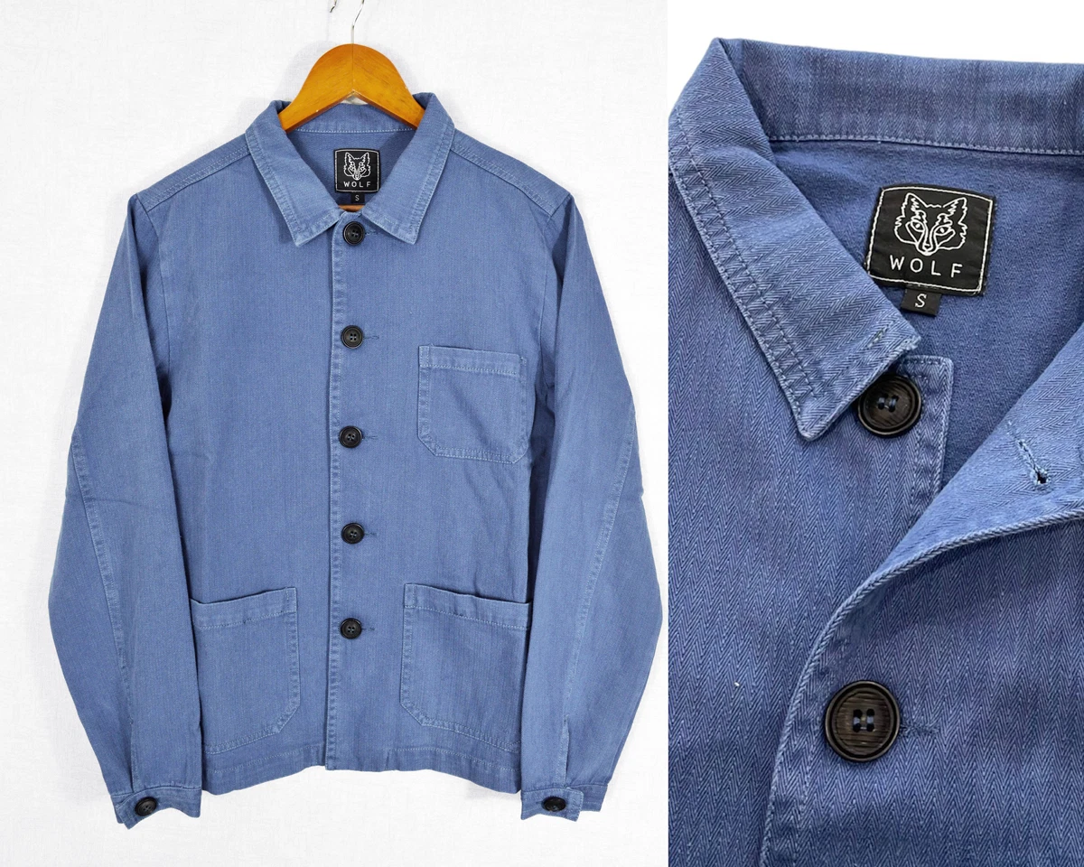 60s Style Mid Blue French Workwear Chore Jacket - Washed Faded Herringbone
Opens in a new window or