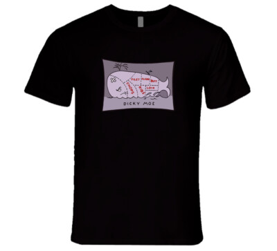 Dicky Moe Cartoon Whale Meat Chart Funny Moby Dick Parody Retro Humor T Shirt