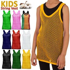 Childrens Kids Unisex String Vest Tshirt Fishnet Vest Boys Net Tank Tops