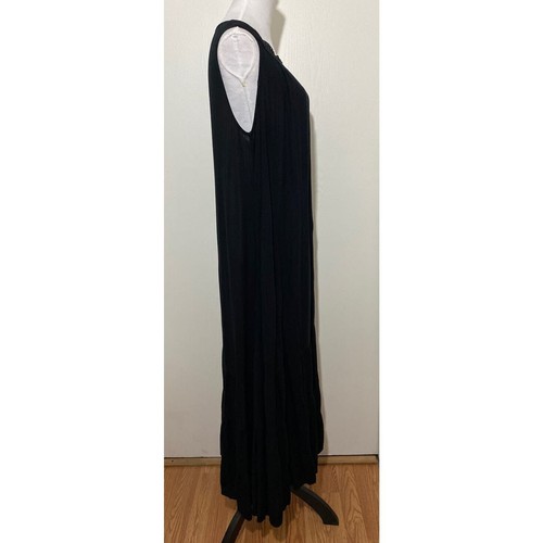 Catherines Sz 0X Black Tiered Ruffle Maxi Dress Lace Front Sleeveless Semi Sheer - Picture 5 of 9