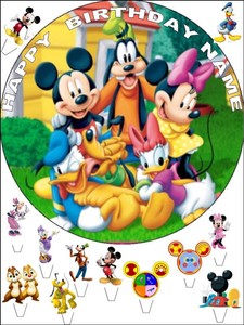Comestible Mickey Minnie Mouse Rond 7 5 12 Debout 1 2 Gateau D Anniversaire Toppers Ebay