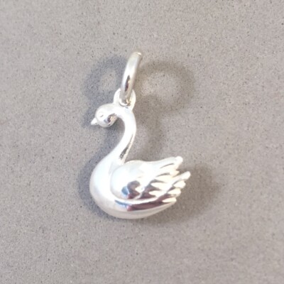 .925 Sterling Silver Small 3-D SWAN CHARM Pendant Bird NEW 925 BI39