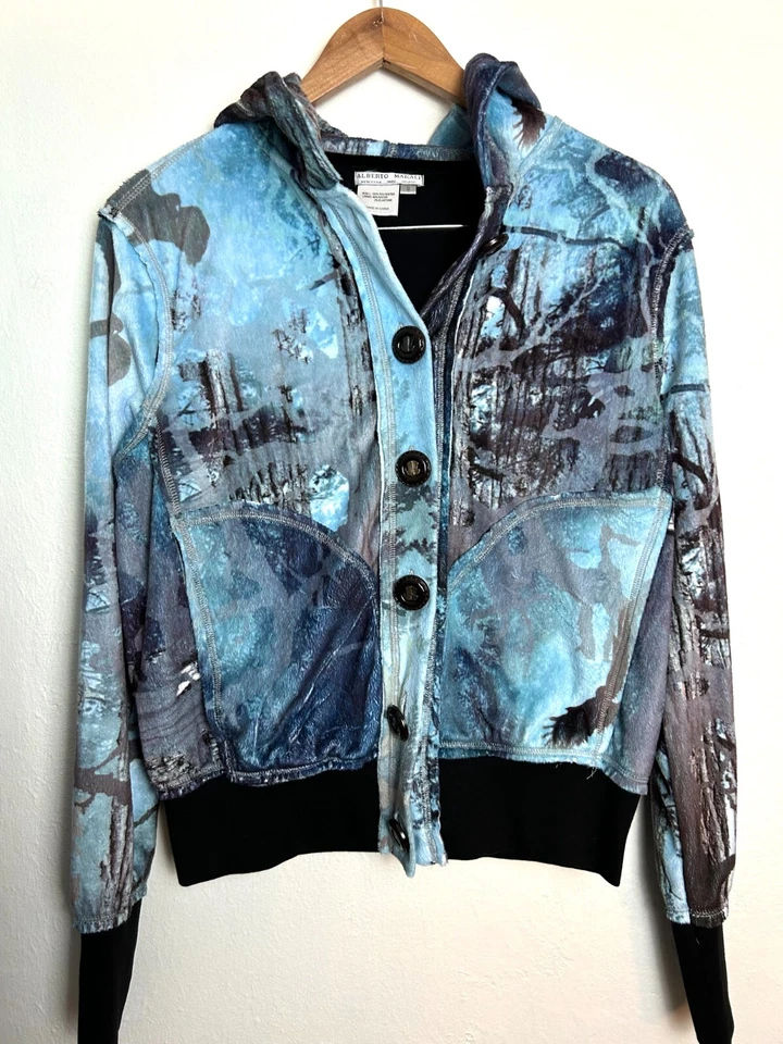 Alberto Makali Jacket Womens S Faux Fur Tree Forest Warm Hooded Button Up Pocket - Imagem 3 de 4