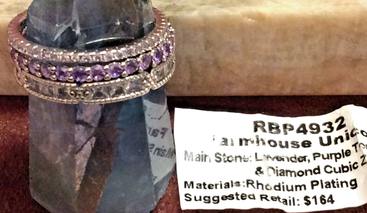 Bomb Party Farmhouse Unicorn Lavender Purple CZ Rhodium Ring