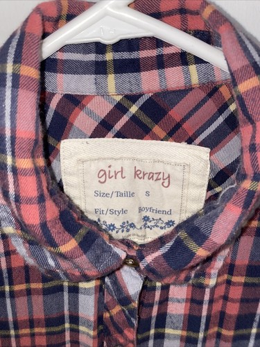 Girl Krazy Boyfriend Women’s Size S Plaid Button 100% Cotton Long Sleeve Shirt - Picture 5 of 12
