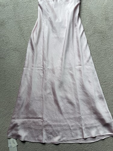 Maxi abito Abercrombie & Fitch Julia slip raso cappuccio schiena fiocco rosa pallido grande P - Foto 3 di 10