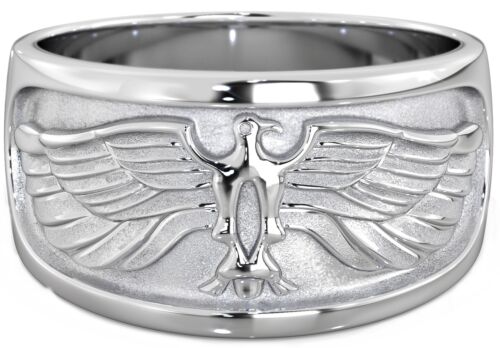 NEW Heavy Mens 925 SOLID Sterling Silver Eagle Wedding Ring 11mm +Gift Box - Afbeelding 1 van 5