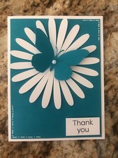 Thank You Cards, Set Of 4, White Daisy, Teal Butterfly