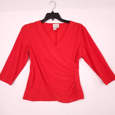 Coldwater Creek Women's Red- Orange  3/4 Sleeve Blouse Small Ruched Side