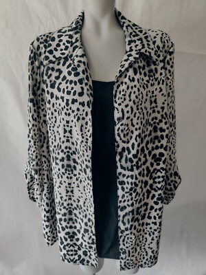 White Stag Black Cheetah Print, Black Inset Button Up Blouse Top Size 2X 18W-20W