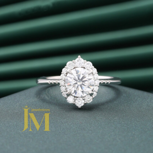 2 CT Excellent Round Cut Moissanite Halo Engagement Ring Solid 14k White Gold - Picture 1 of 10