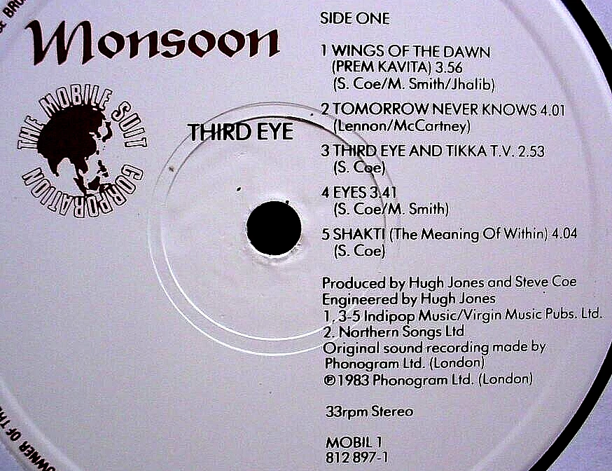 MONSOON - SHEILA CHANDRA - Third Eye - '83 UK press NM psych LP + BILL NELSON - Image 3 of 4