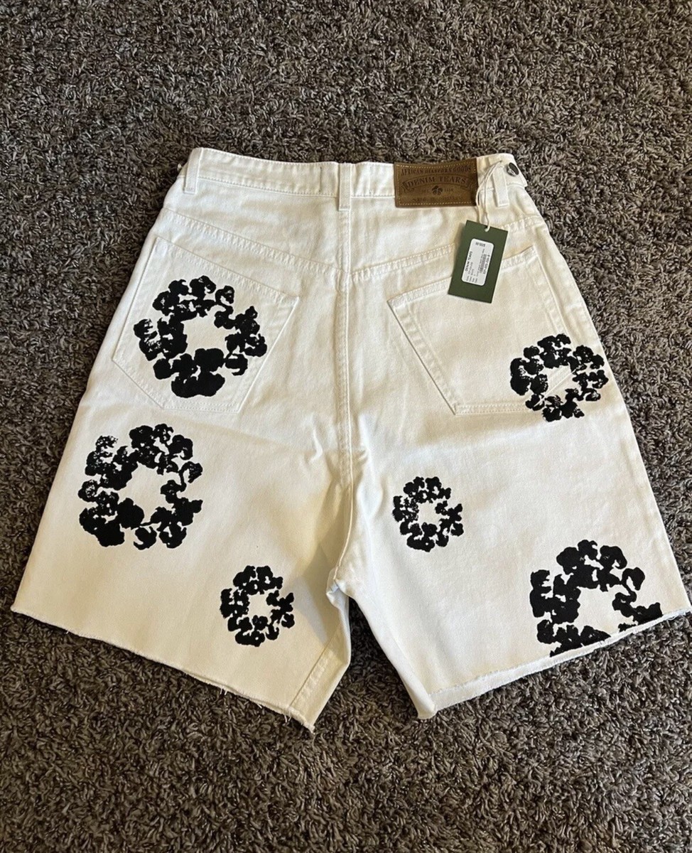 Denim Tears Jean Shorts 'The Cotton Wreath' White SS24 Small