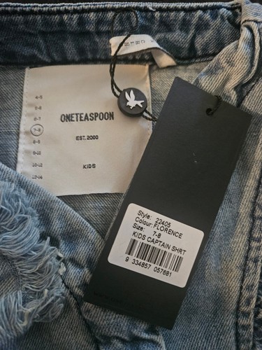 New One Teaspoon Kids Captain Shirt Girls 7-8 Blue Denim Ruffle Top Florence - Picture 6 of 6
