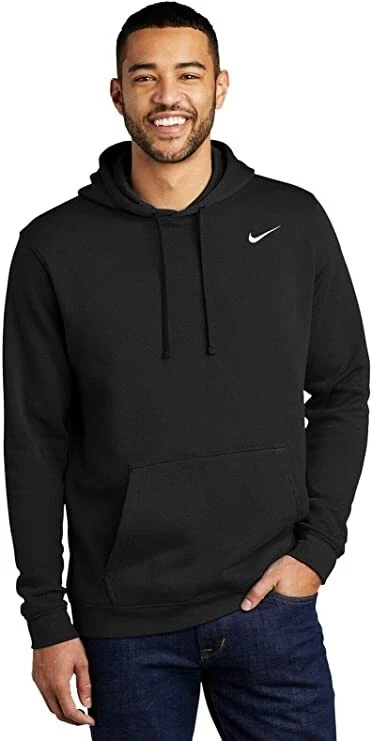 Black nike sweatshirt with white swoosh sale