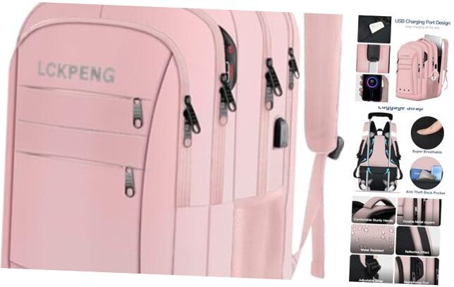 Extra Large Backpack for Women, Travel Laptop Backpack, Carry On Light Pink
