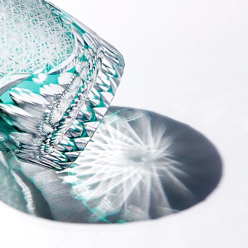 Edo Kiriko Crystal Whiskey Glasses Hand Cut To Clear Green 9oz Gift Packing - Picture 9 of 12