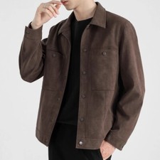 Men PU Leather Jacket Matte Short Coat Spread Collar Outdoor Casual Formal Retro