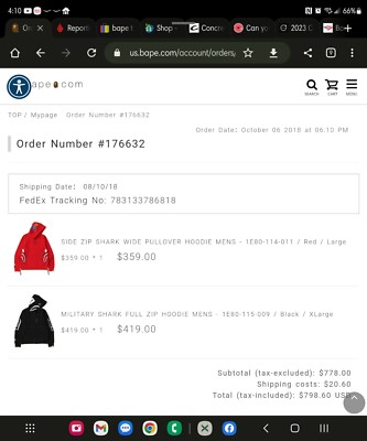 BAPE SIDE ZIP SHARK WIDE PULLOVER HOODIE MENS Red Large 1E80-114