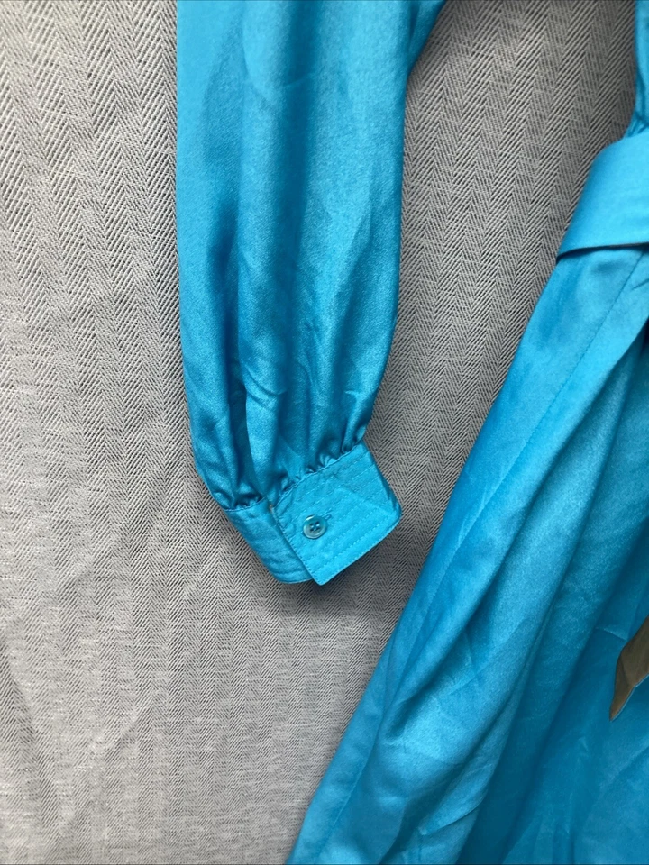 Vestido Vintage Años 80 Frances Henaghan Talla 14 Aqua Cinturón Botones Midi Cottagecore Foto 3 de 4