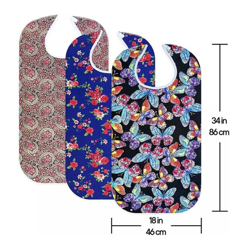 3PCS Large Adult Waterproof Mealtime Bib Protector Disability Aid Clothes Apron - Picture 9 of 21