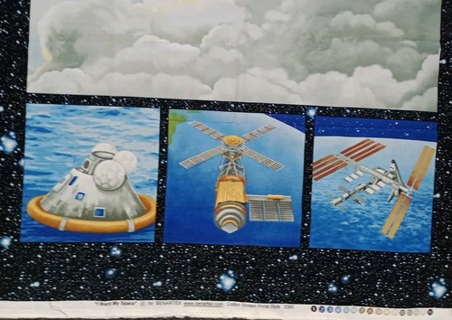 I WANT MY SPACE BENARTEX QUILTING PATCHWORK SPACE SHUTTLE EARTH GALAXY MOONS - Picture 6 of 8