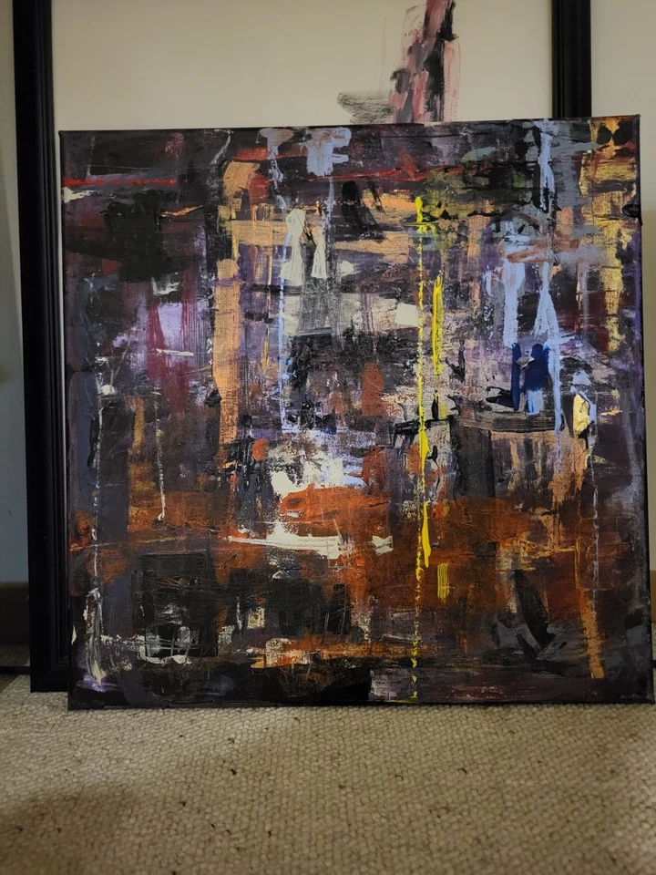 Pieza de arte contemporáneo moderno "azteca" abstracto acrílico sobre lienzo Foto 2 de 4