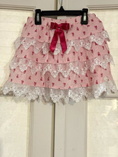 American Girl Forever Girls Skirt 8 Pink Tiered Lace Ruffle Bow Elastic Waist