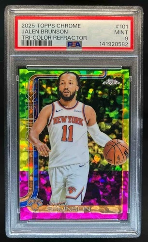 2025-26 Topps Chrome Jalen Brunson 1st Day Issue Tri-Color Refractor #3/8 PSA 9