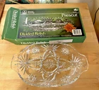 Anchor Hocking Divided Relish Dish Star of David Prescut Crystal Glass Vtg NIB