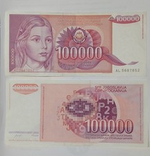 1989 Yugoslavia 100000 Dinara Banknote - Sigs MG & DV - UNC