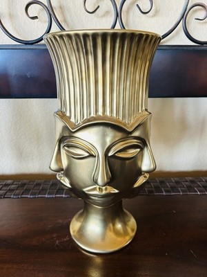 Torre & Tagus Odyssey Face Vase 12.5  Gold - NWT La Perla Home - Discontinued