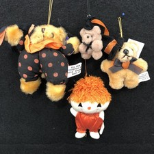 Vintage Halloween Plush Ornaments 3 Witch Teddy Bears 1 Russ Scarecrow Lot Mini