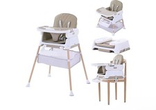 3-in-1 Convertible Baby High Chair Khaki   Booster  Feeding Seat