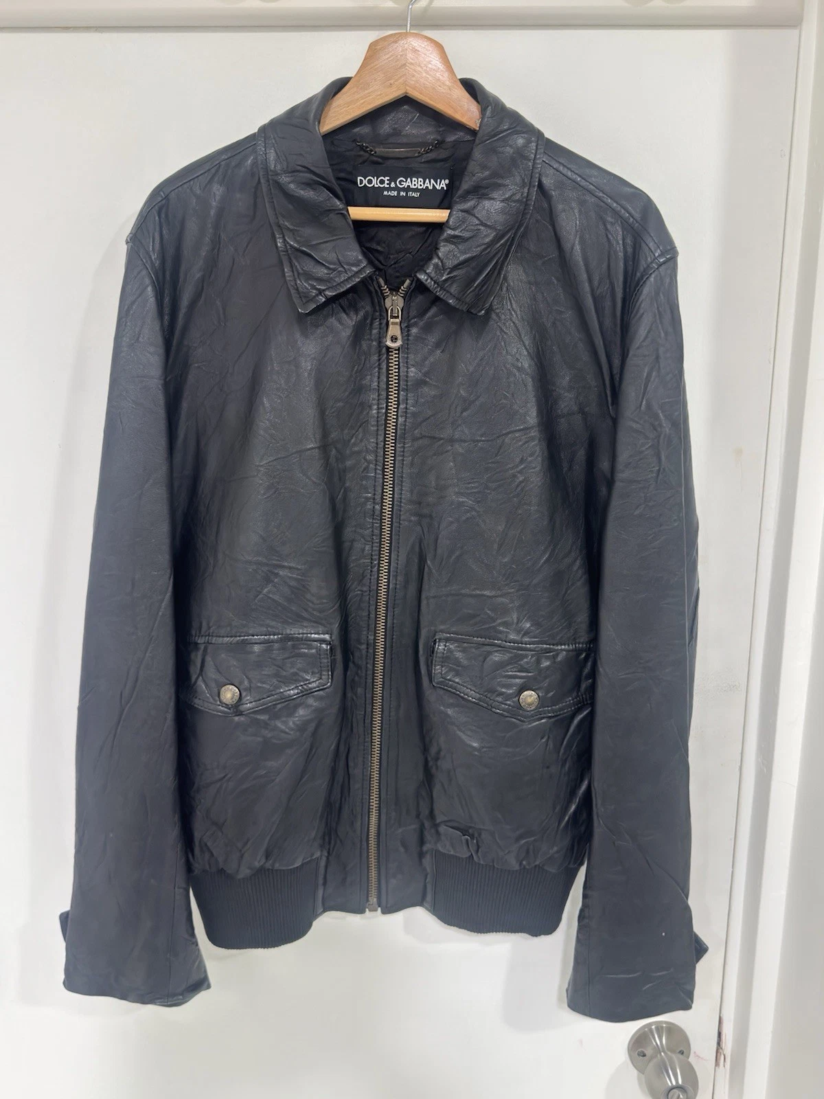 DOLCE & GABBANA GENUINE LEATHER BOMBER JACKET - product detail image 1