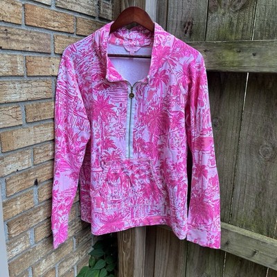 Lilly Pulitzer Pink Palm Print Half-Zip Pullover XL