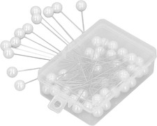 50Pcs White Pearl Head Straight Sewing Pins, Extra Long, 8x60mm, Stainless St...
